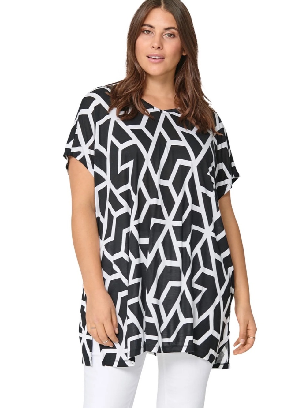 EUC ellos Black & White Geometric Oversized Tunic Top 30/32 3X